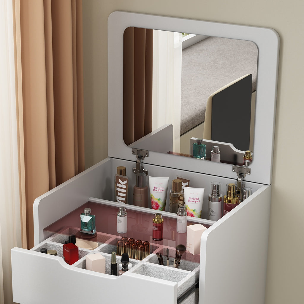 Make Up Table Vanity Set With Visible Glass Desktop,Compact