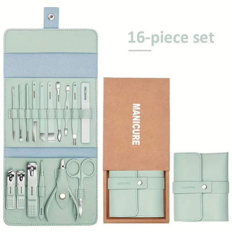 12/16 Pcs Manicure Pedicure Facial Set  With Leather Case-5