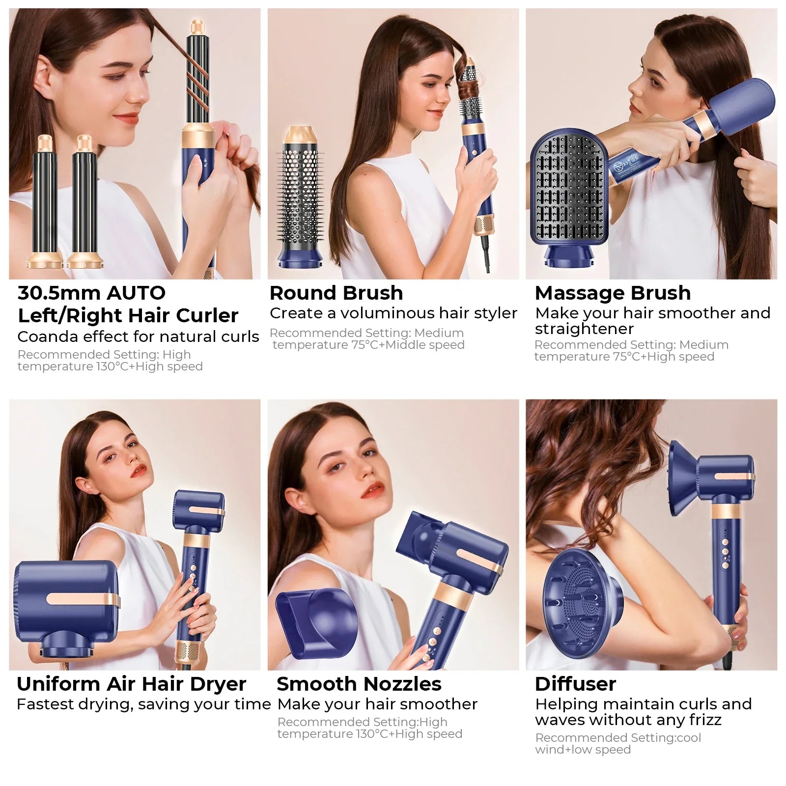 7 In 1 Hair Dryer Brush Brushless High Speed Hair Dryer