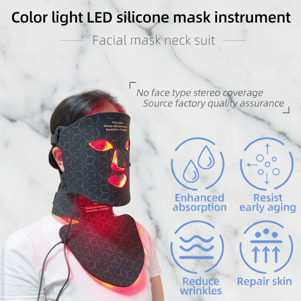 LED Silicone Mask Facial Neck Red Blue Light Household Skin Rejuvenation Mask