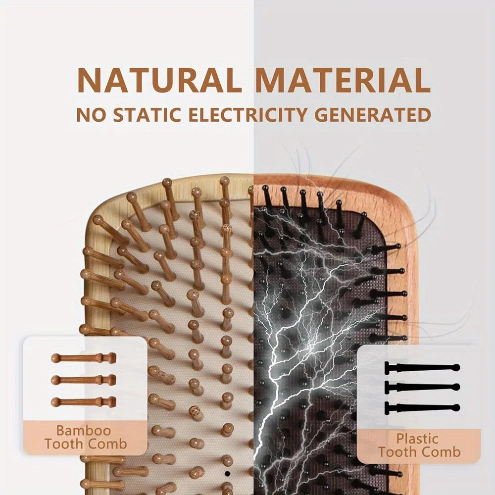 Natural Bamboo Hair Brush – Detangling & Scalp Massage Brush for All Hair Types, Anti-Bacterial, Promotes Healthy Hair Growth