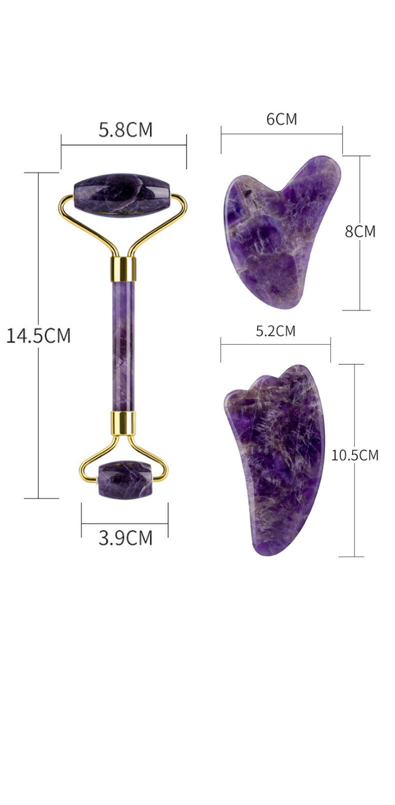 Paléssia Amethyst Roller Set Heart Shaped Gua Sha Massager