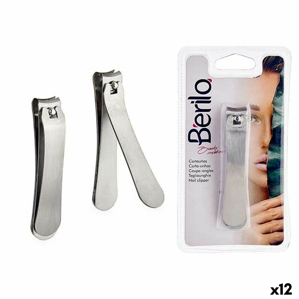 Nail clipper Berilo Silver Metal (12 Units)